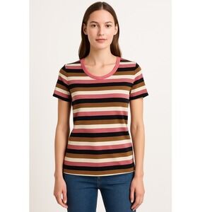 dip striped scoop neck short sleeve t-shirt women's size S